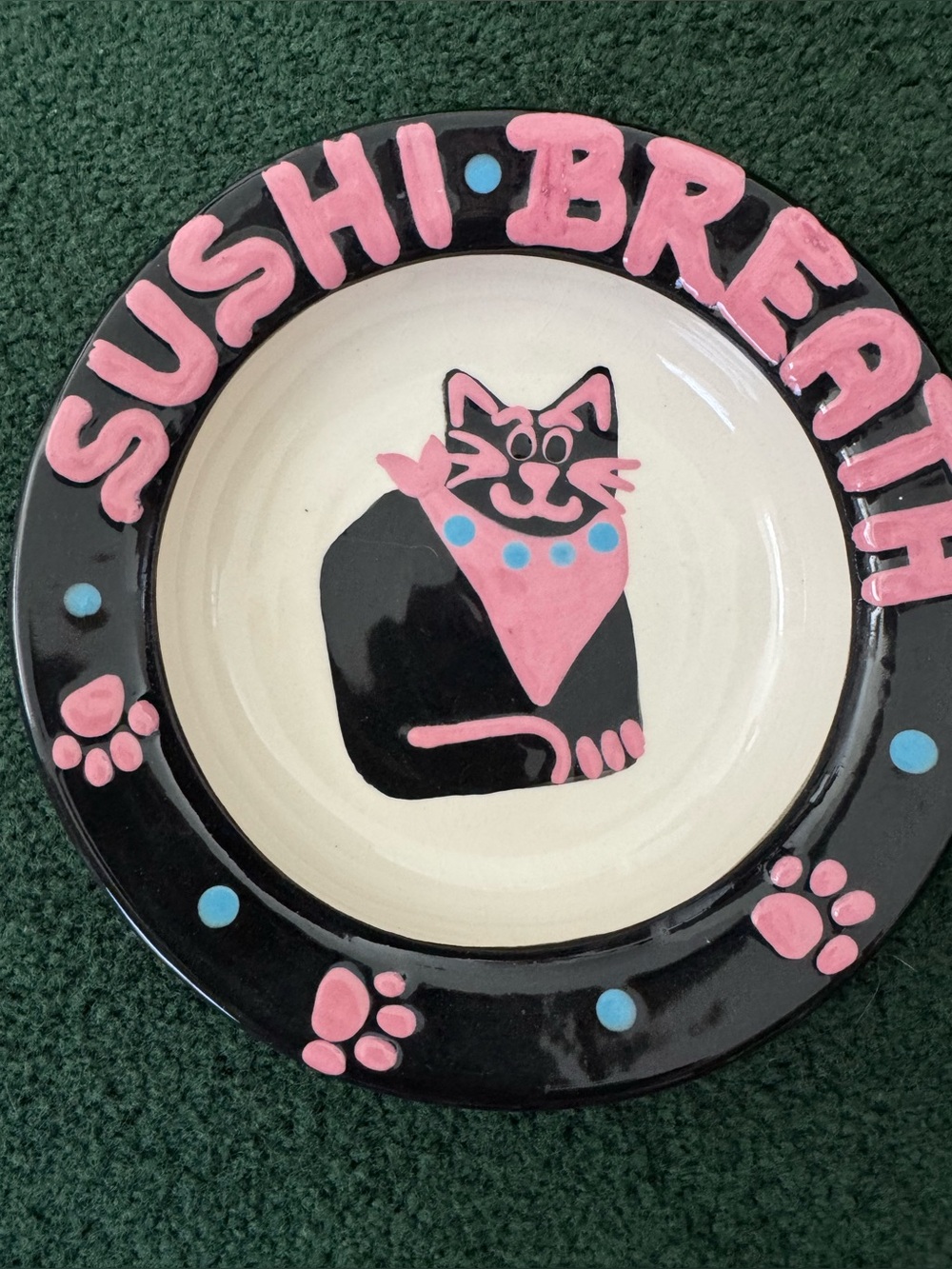 Personalized Pink & Black Cat Ceramic Bowl - Custom Pet Name